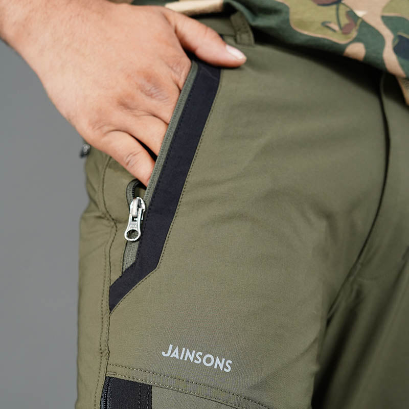 JAG Men's Delta 2.0 convertible trekking and hiking cargo pants in black with six pockets, suitable for outdoor adventures.