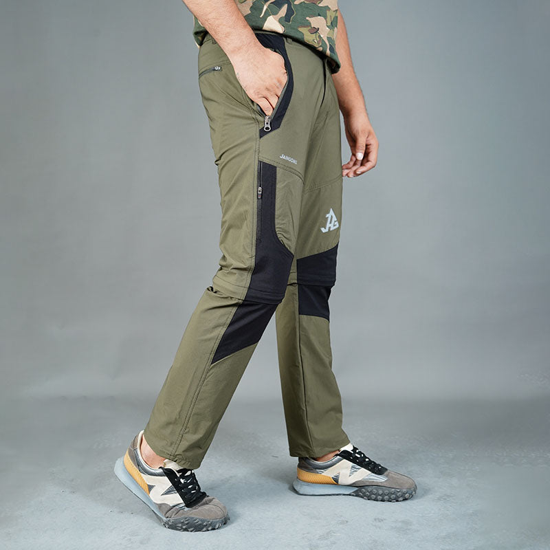 JAG Men's Delta 2.0 convertible hiking pants in black with six cargo pockets, suitable for trekking and outdoor activities.