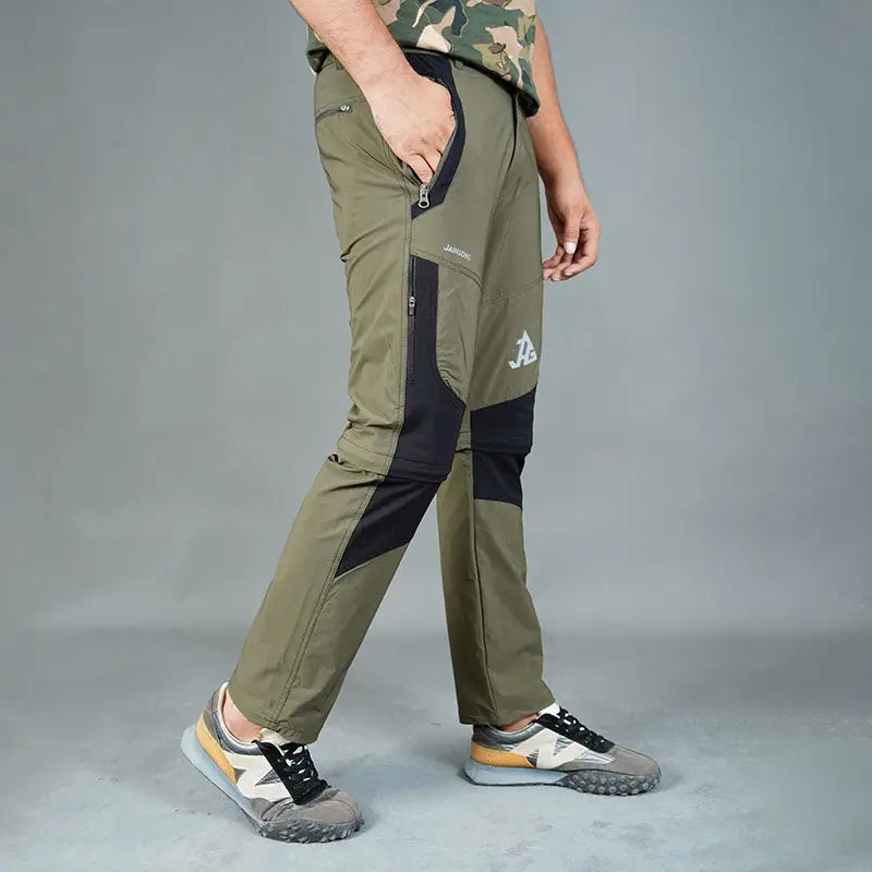 JAG Men's Delta 2.0 convertible hiking pants in black with six cargo pockets, suitable for trekking and outdoor activities.