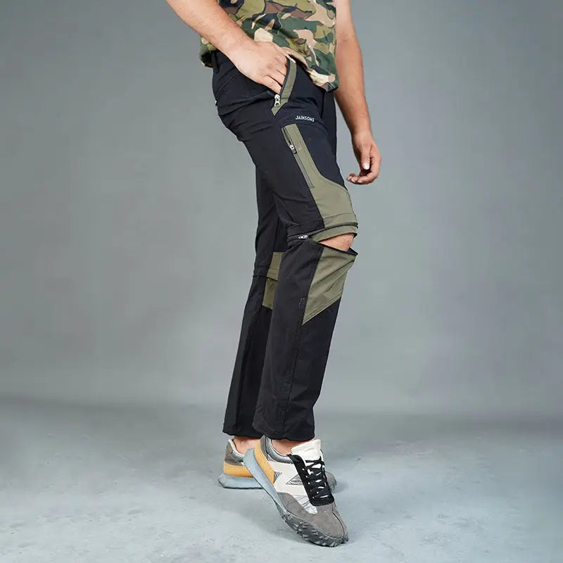 Black JAG men's Delta 2.0 convertible trekking and hiking pants with six pockets, designed for outdoor adventures.