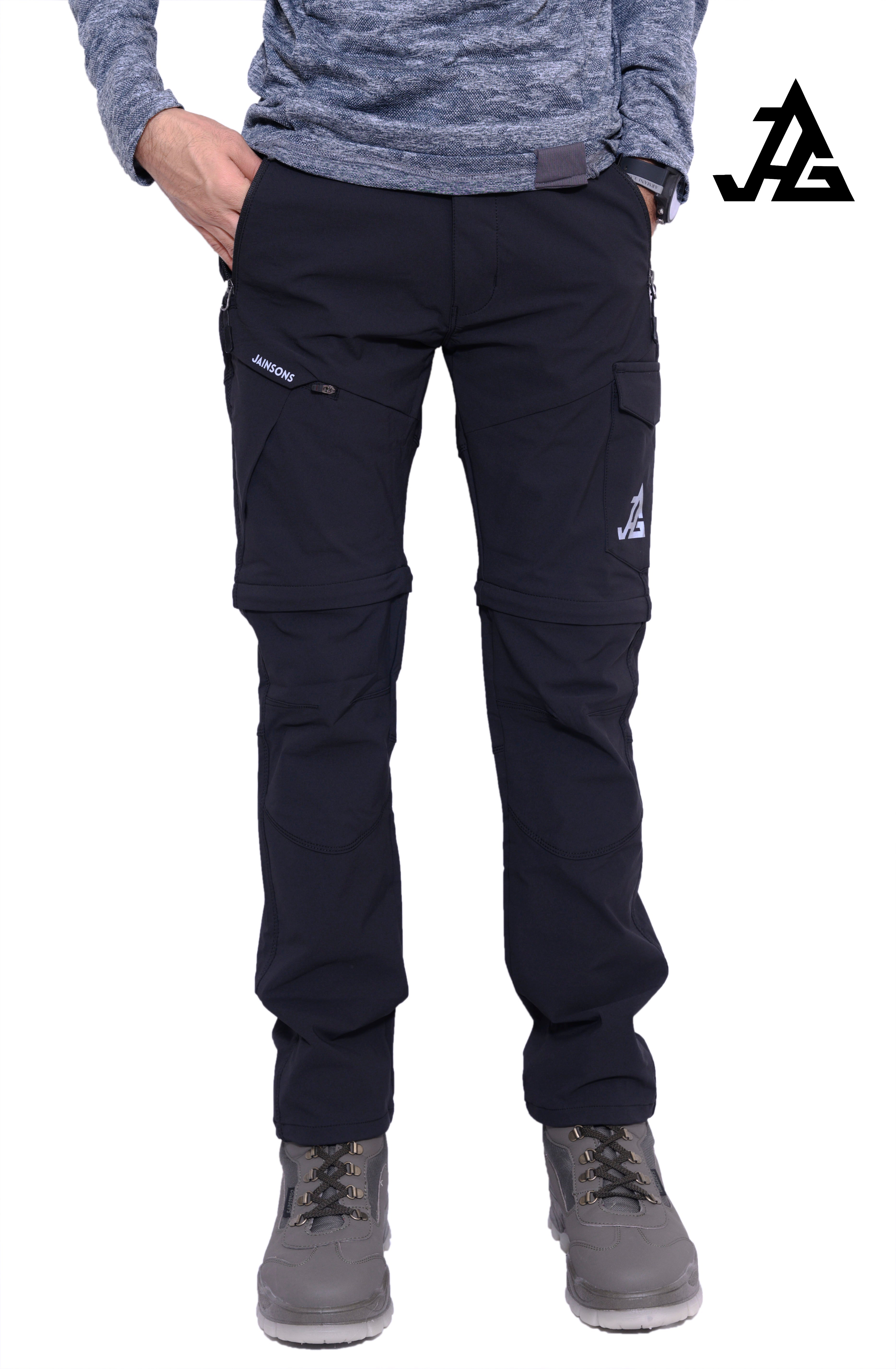 Black JAG men's Discovery Series convertible trekking and hiking pants with cargo pockets, suitable for travel and outdoor activities.