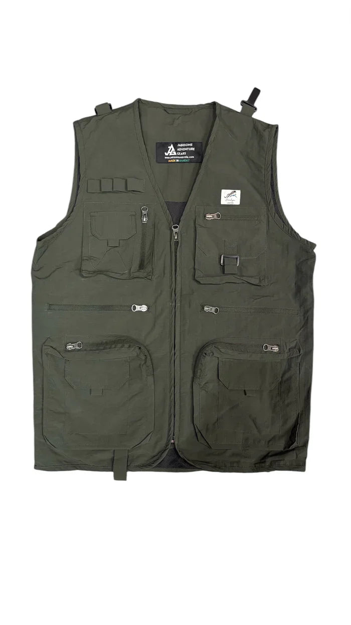 JAG Men’s Kaziranga Series 9 Pockets Safari & Travellers Jacket - Olive Green / M - Vest Jacket