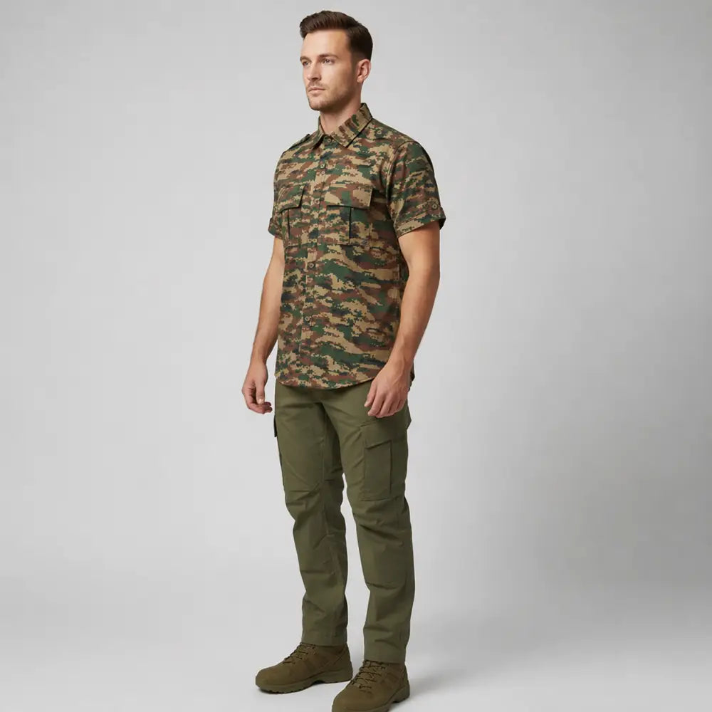 JAG Men’s Ranthambore Wildlife Half Sleeve Shirt |Outdoor Safaris | Forest Camo
