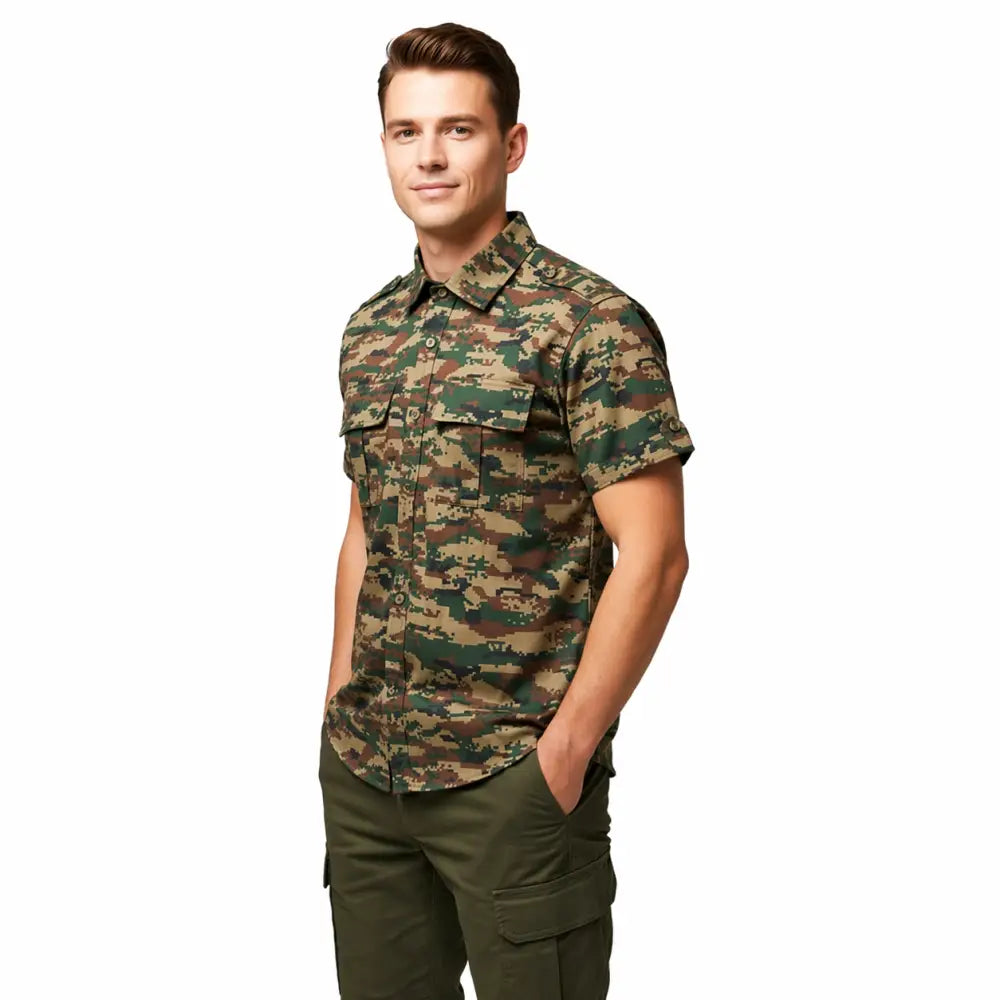 JAG Men’s Ranthambore Wildlife Half Sleeve Shirt |Outdoor Safaris | Forest Camo