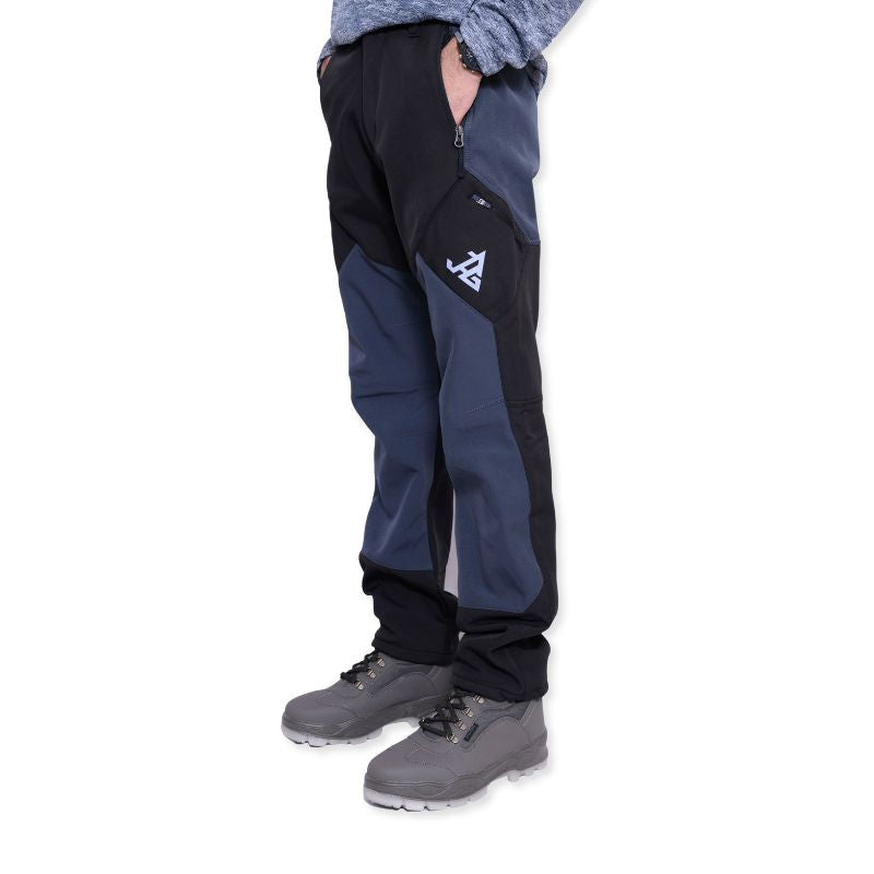 JAG men's snow-proof trekking and hiking cargo pants in black and gray with five pockets, designed for outdoor adventures.