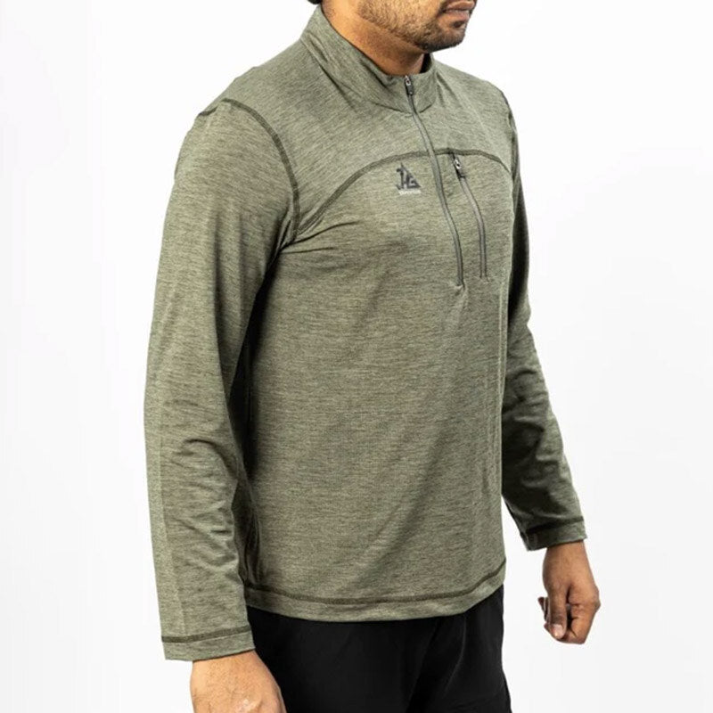 JAG Men's UPF 50+ Summit Seeker Series full sleeves T-shirt in outdoor-inspired olive green fabric with branding logo