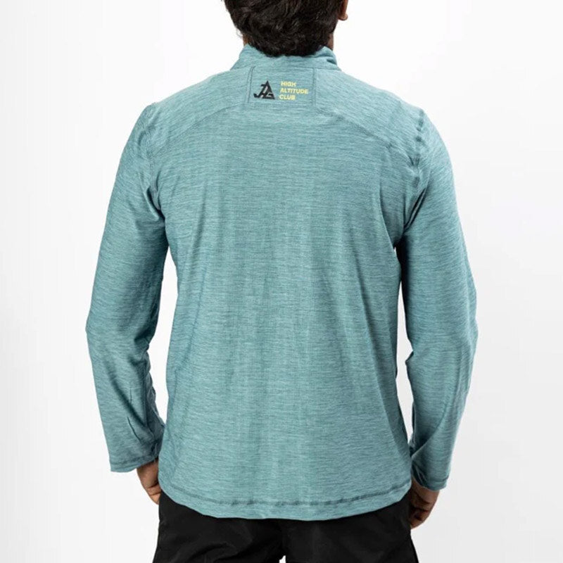 JAG men's UPF 50+ Summit Seeker Series teal long sleeve T-shirt, lightweight and breathable, displayed flat on a white background.