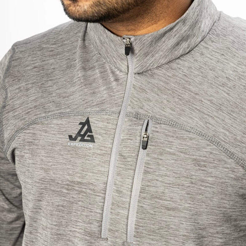 JAG Men's UPF 50+ Summit Seeker Series full sleeves T-shirt in gray, showing the front view with logo on chest