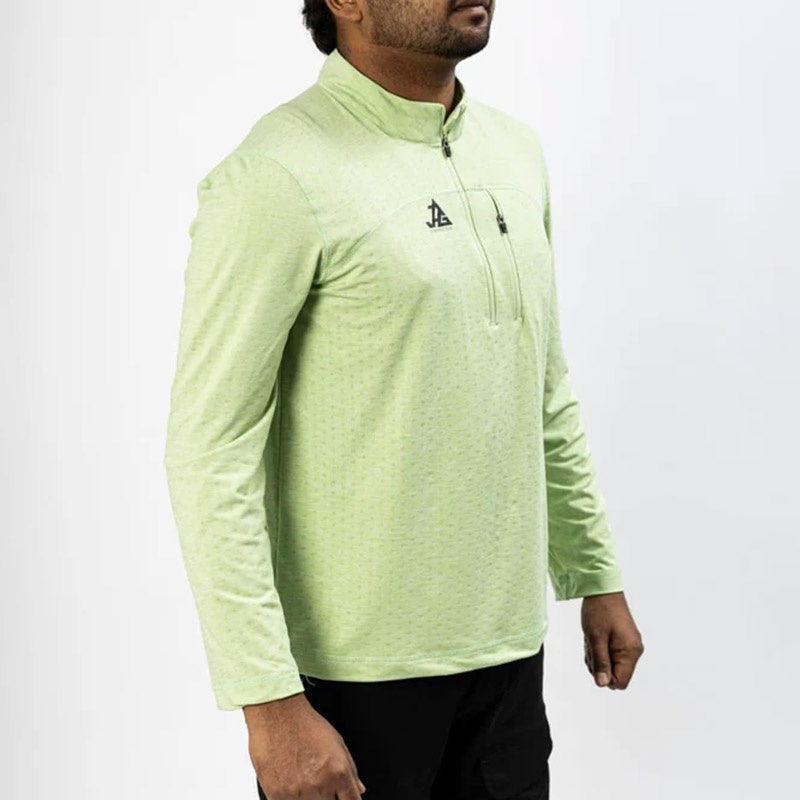 JAG men's UPF 50+ Summit Seeker Series full-sleeve T-shirt in light gray, made for sun protection and outdoor activities.