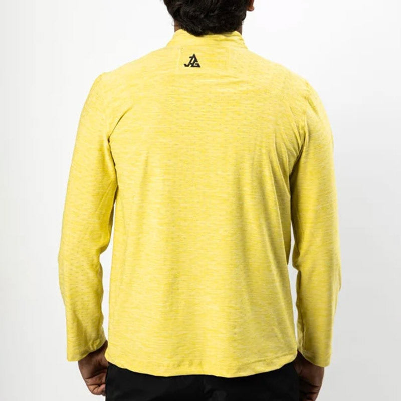 JAG Men's UPF 50+ Summit Seeker Series full sleeves T-shirt in yellow with a crew neck and logo on the chest.