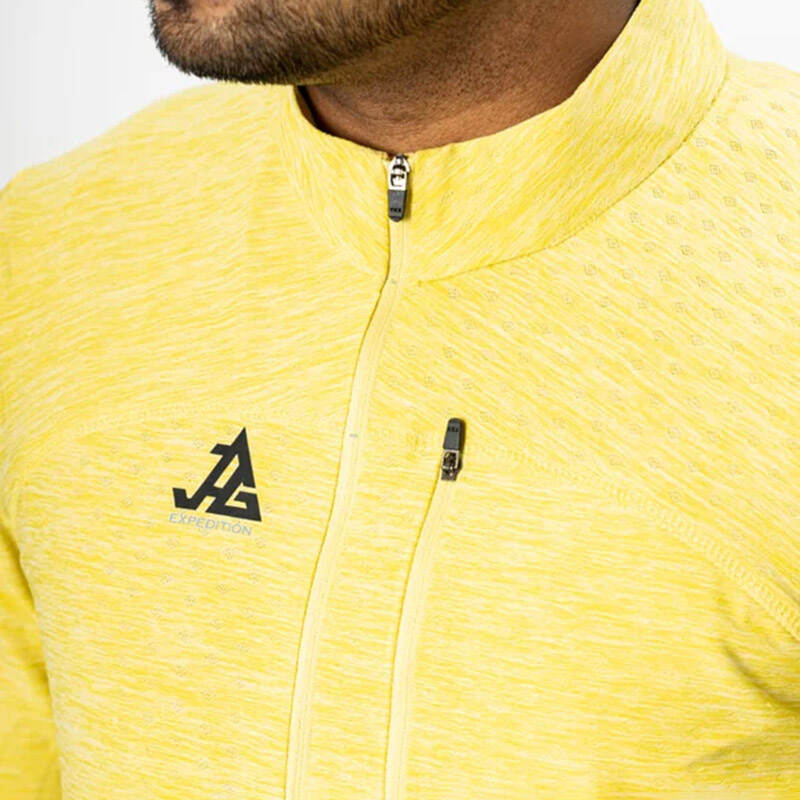 JAG Men's UPF 50+ Summit Seeker Series full sleeves T-shirt in yellow, shown from the back with a fitted design and logo details.