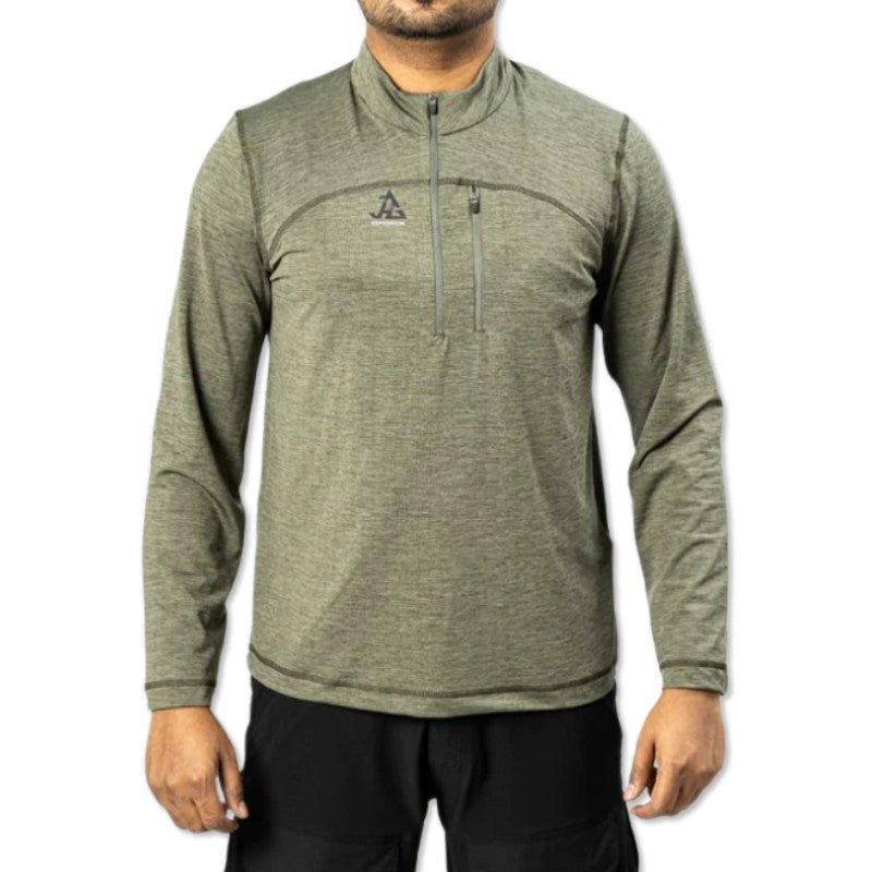 JAG men's UPF 50+ Summit Seeker Series full sleeves T-shirt in olive green, showing the front view with logo detail