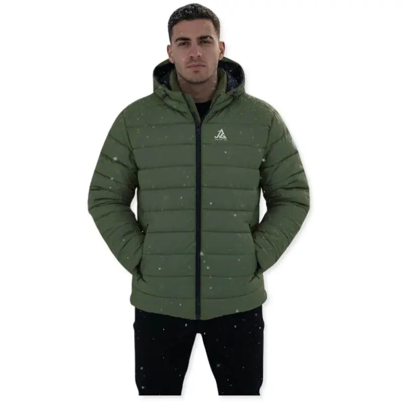 JAG Unisex Shivalik Series ultra-light polyfill jacket in olive green with heavy insulation, designed for extreme cold conditions.