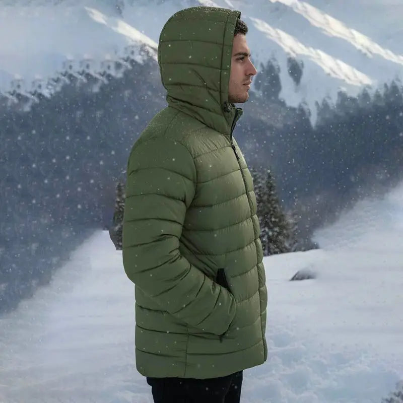 JAG Unisex Shivalik Series ultra-light polyfill jacket with heavy insulation in olive green, designed for extreme cold weather.