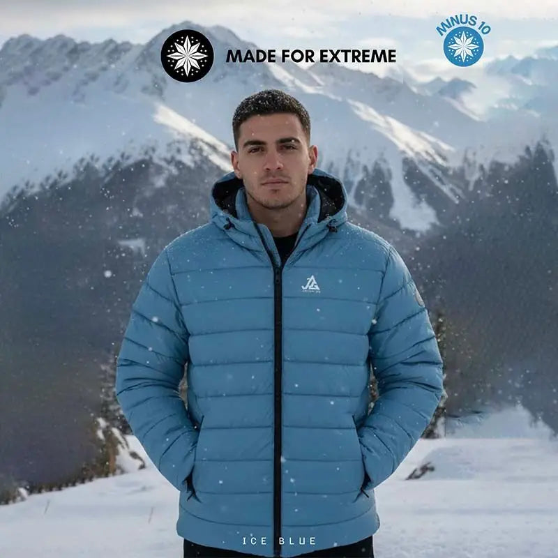 JAG Unisex Shivalik Series ultra-light polyfill jacket in blue with heavy insulation for extreme weather conditions.