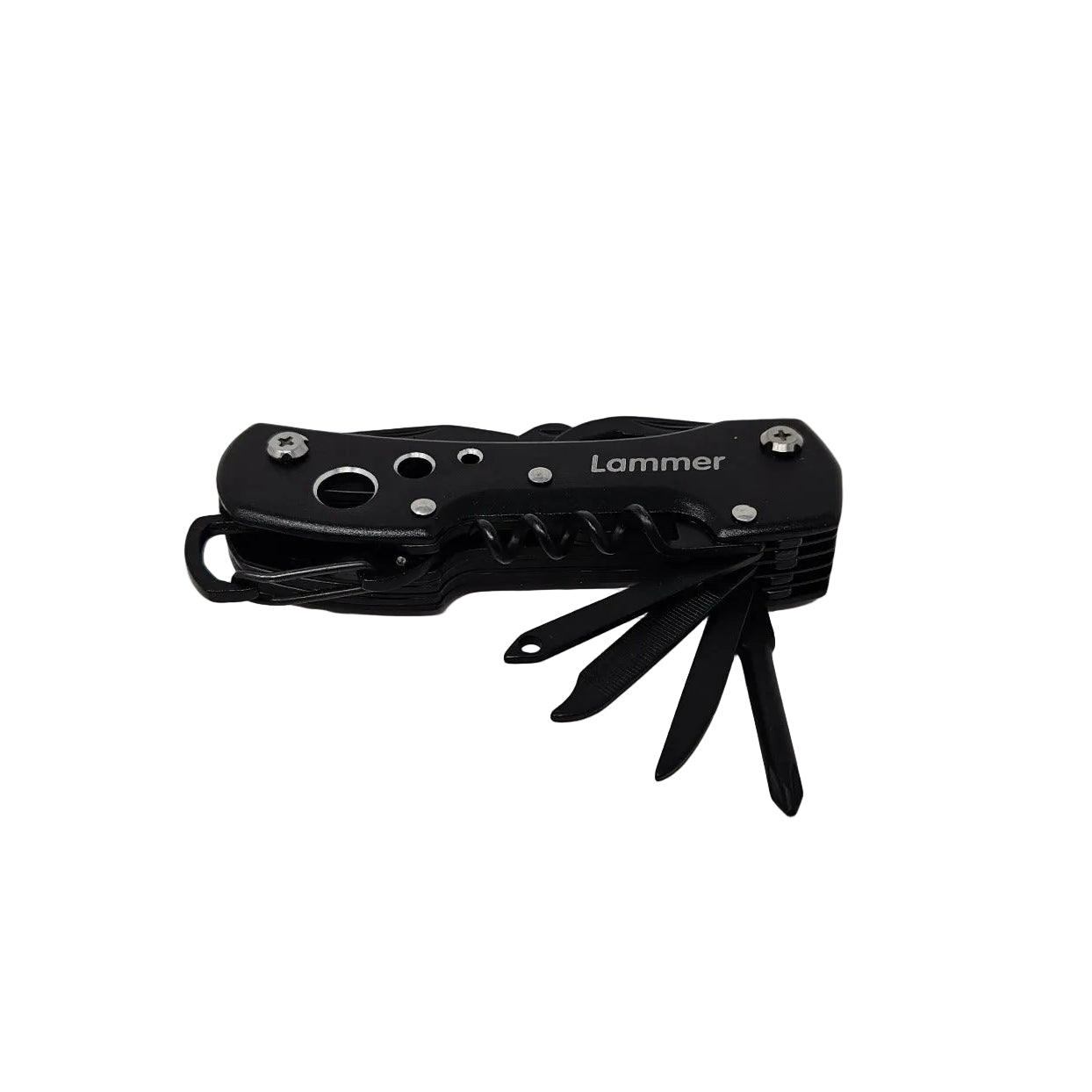 Black multi-tool with open components