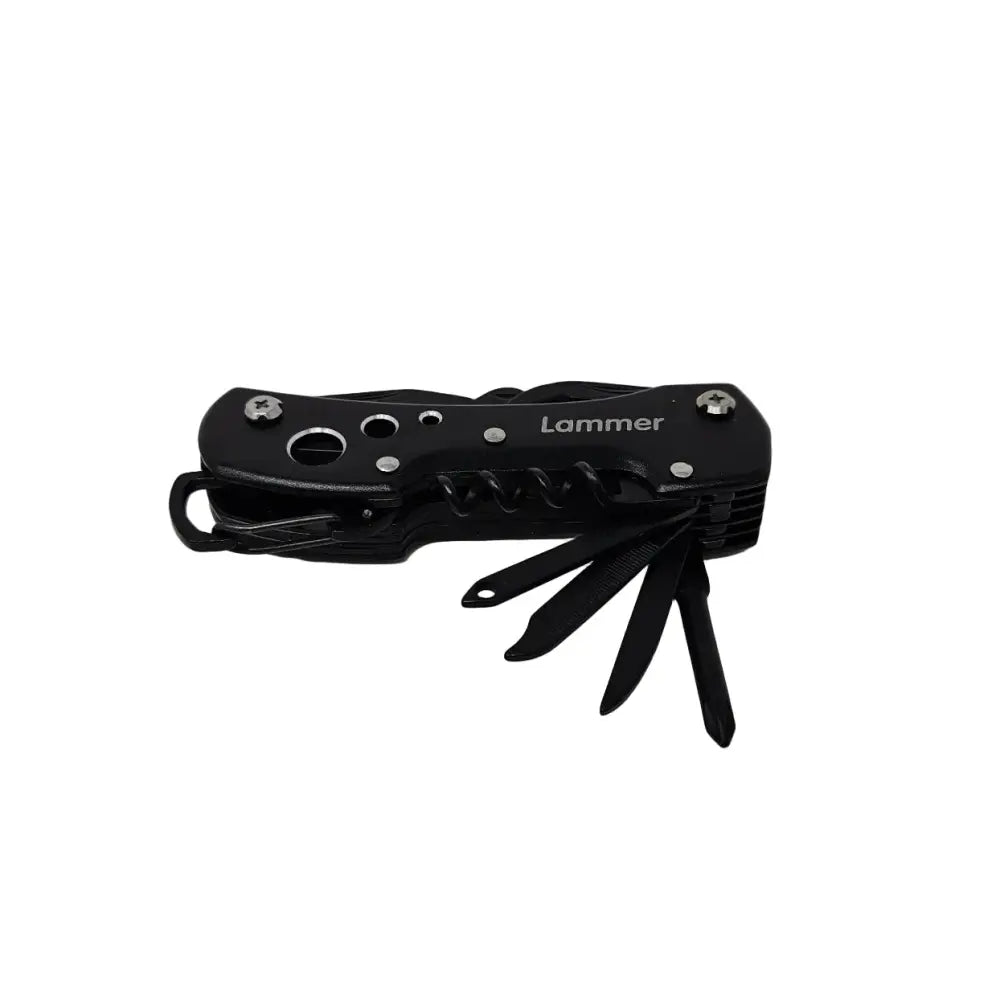 Black multi-tool with open components