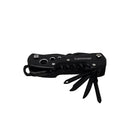 Black multi-tool with open components