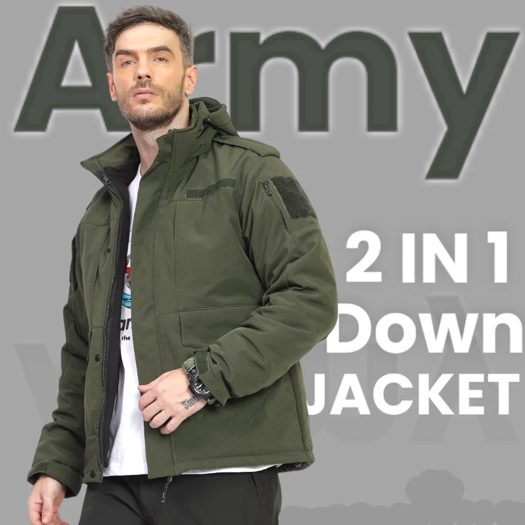 Lammer Men’s 2 in 1 Army Waterproof Down Jacket - Jackets