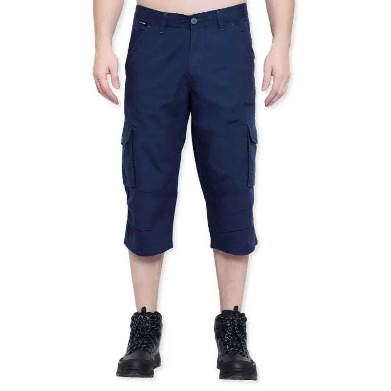 Lammer Men’s Cotton Silm-Fit Solid Three Fourth Shorts - Navy / S - Shorts