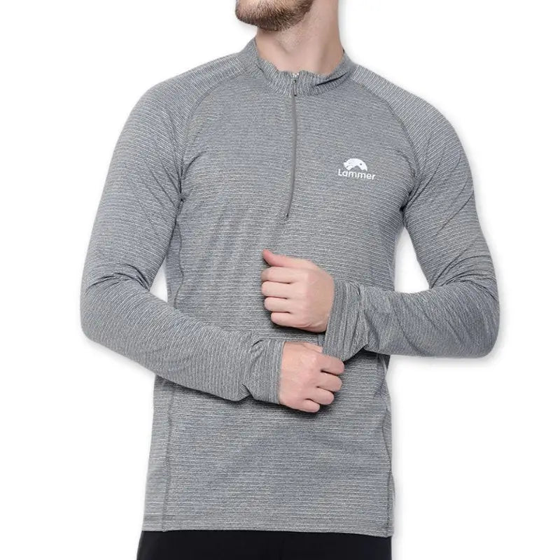 Lammer Men’s Dry Fit Full Sleeves with Half Zip T-shirt - Gray / M - T-shirt