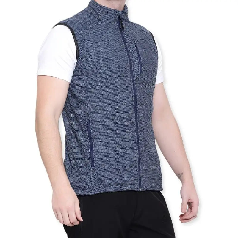 Lammer men's fleece sleeveless vest jacket in gray, featuring a high collar and zip closure for outdoor warmth and style.