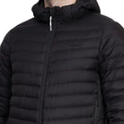 Lammer men's full sleeves down jacket with hood, featuring quilted design and zipper closure, ideal for cold weather.
