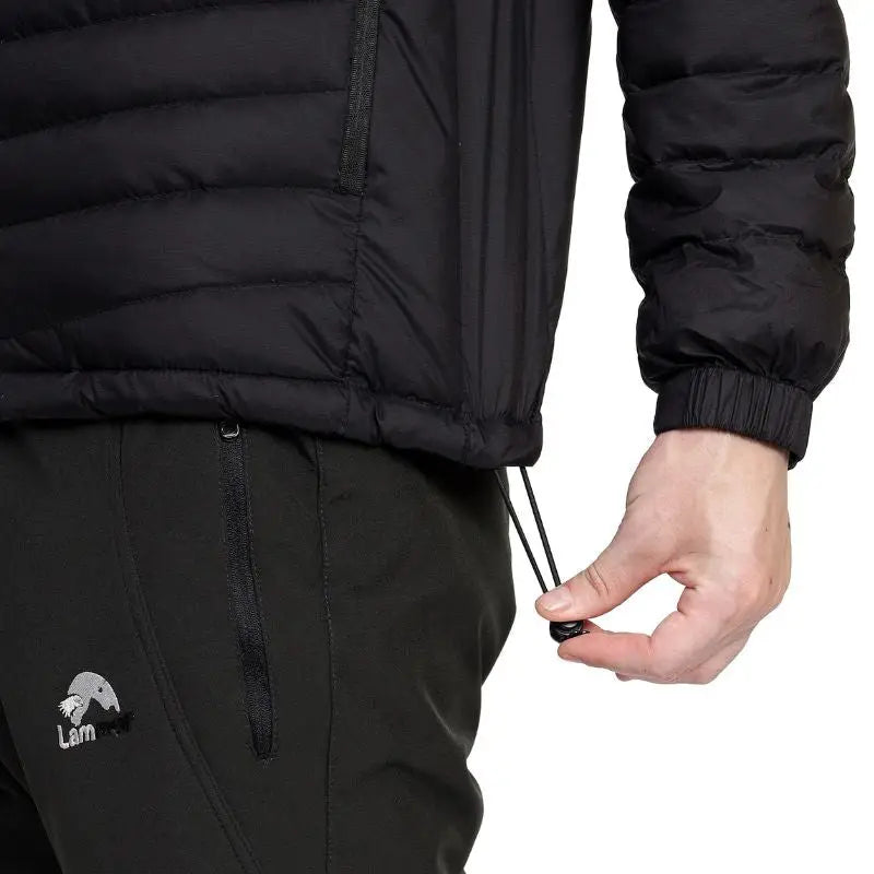Lammer men's full sleeves down jacket with hood, featuring a sleek design and insulated warmth for cold weather.