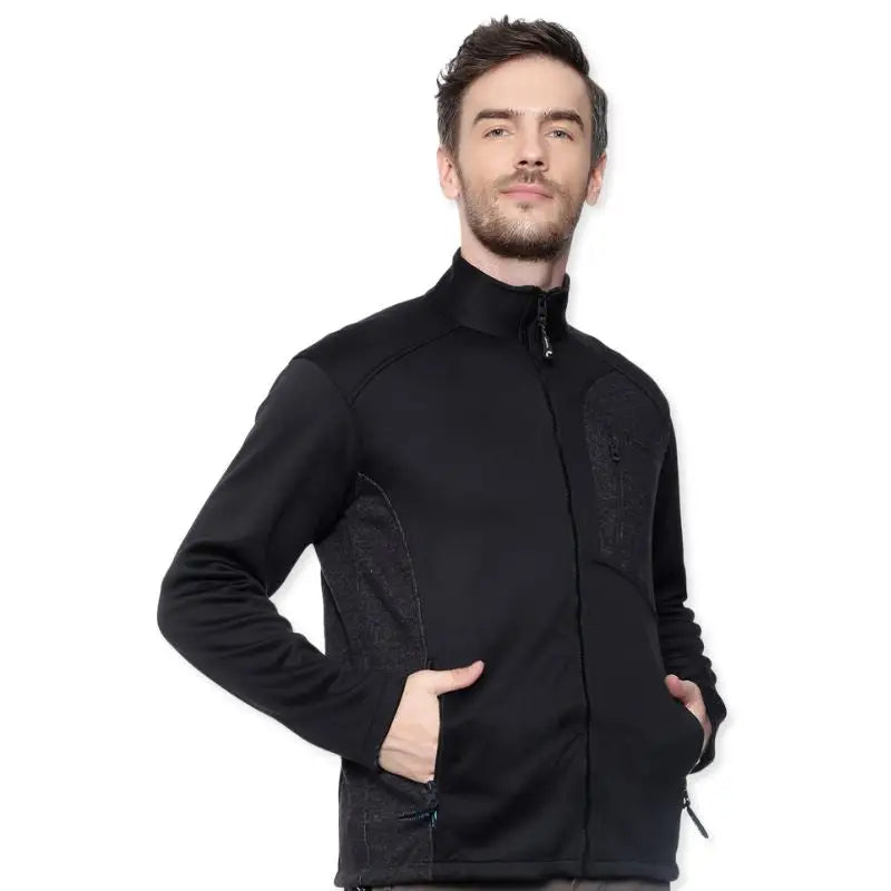 Lammer men's full zip fleece jacket in black, featuring a soft fleece texture and a high collar for warmth and comfort.