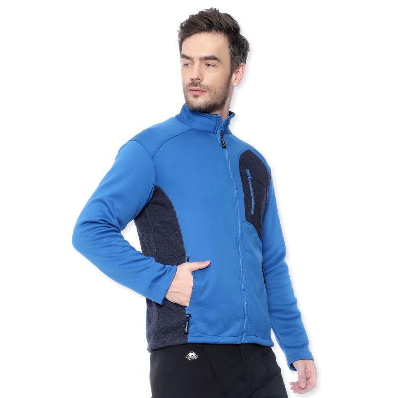 Lammer men's full zip fleece jacket in blue, featuring a stand collar and cozy fleece material for warmth and comfort.