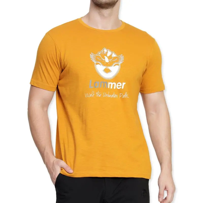 Lammer Men’s Mojo Slub Cotton Eagle Printed T-shirt - Mustard / S - T-shirt