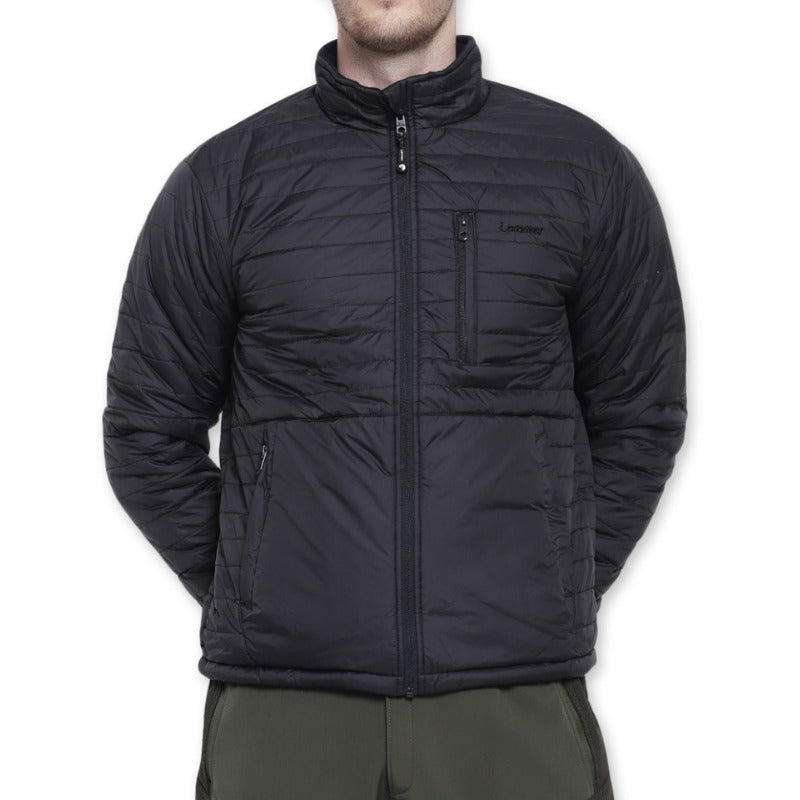 Lammer men's black poly fleece full zip jacket with stand collar and front pockets, soft and cozy for outdoor wear.