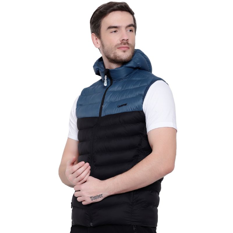 Lammer men's silicon vest jacket in black and blue, showcasing the sleek design and lightweight fabric for outdoor wear.