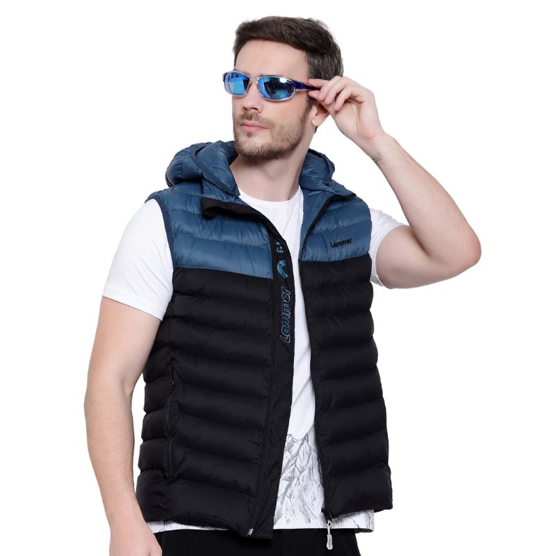 Lammer men's silicon vest jacket in black and blue, lightweight outerwear with a sleek design and smooth fabric finish.