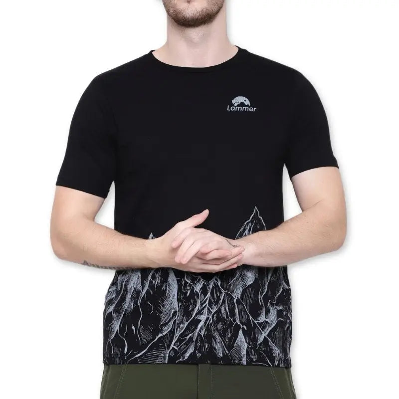 Lammer Men’s Slub Cotton Mountain Printed T-shirt - Black / S - T-shirt