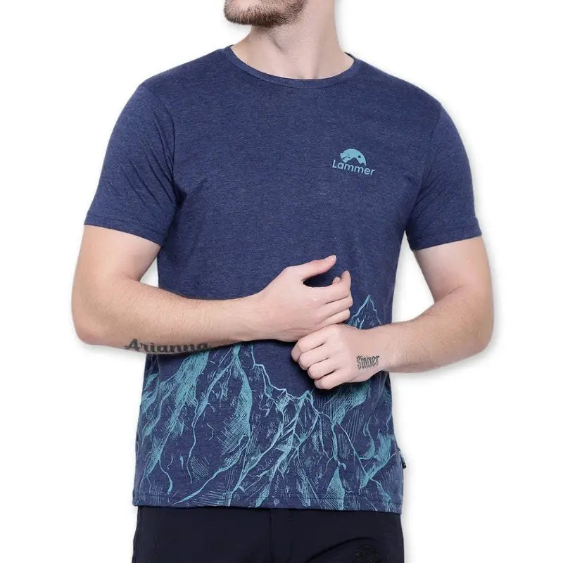 Lammer Men’s Slub Cotton Mountain Printed T-shirt - Blue / S - T-shirt
