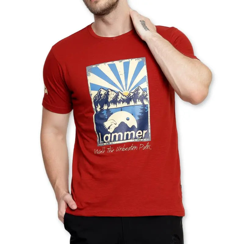 Lammer Men’s Slub Cotton Sunrise Printed T-shirt - Maroon / S - T-shirt