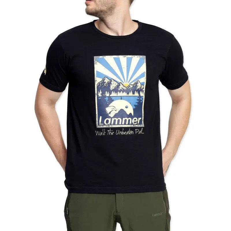Lammer Men’s Slub Cotton Sunrise Printed T-shirt - Navy Blue / S - T-shirt
