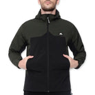 Lammer men's soft shell wind jacket with detachable hood in green and black, featuring a sleek design and lightweight fabric.