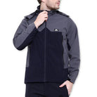 Lammer men's soft shell wind jacket with detachable hood in gray navy, lightweight and weather-resistant outdoor apparel.