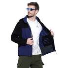 Lammer men's soft shell fleece hood jacket in black with blue accents, featuring a front zipper and adjustable hood.