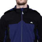 Lammer men's soft shell fleece hood jacket in black with blue accents, featuring a zip-up front and adjustable hood.