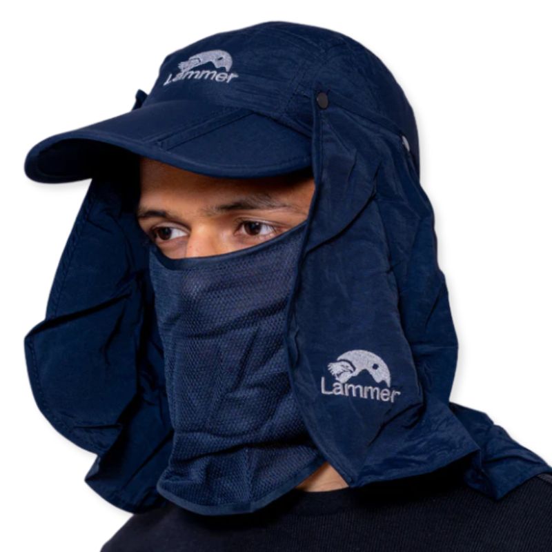 Lammer Summit Seeker Outdoor UV Cap Convertible Face & Neck Cover - Navy Blue / One Size - Headwear