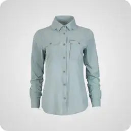 Light blue long-sleeved button-up shirt with two chest pockets and a classic collar.