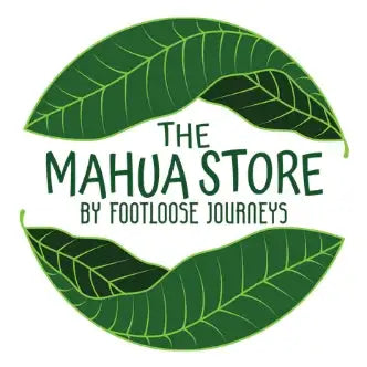 The mahua store logo, featuring two stylized green leaves framing the text in a circular design.