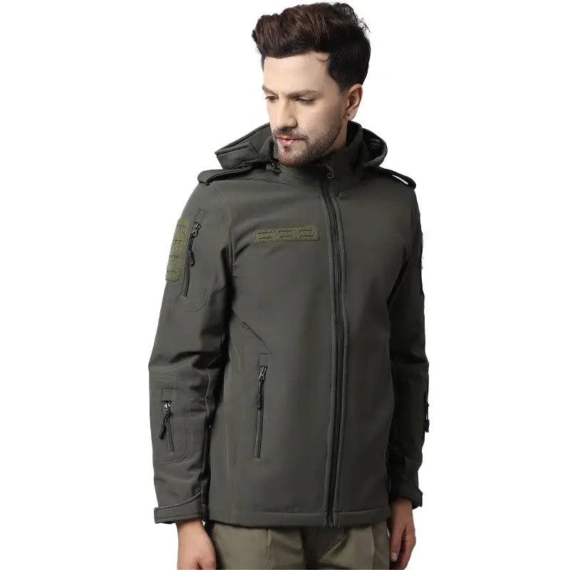 MountMiller Men’s 12 Zip Softshell Wind Proof Lycra Jacket - Olive Green / S - Jacket