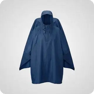Navy blue waterproof poncho with hood and front zipper closure