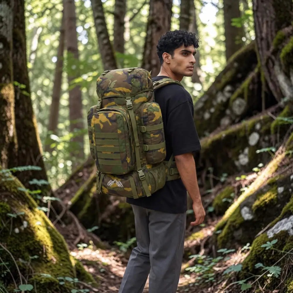 NLTW Adventure Camo Backpack 95 Litres Heavy-Duty Outdoor & Camping Rucksack - Woodland / 95 Litres - Rucksack
