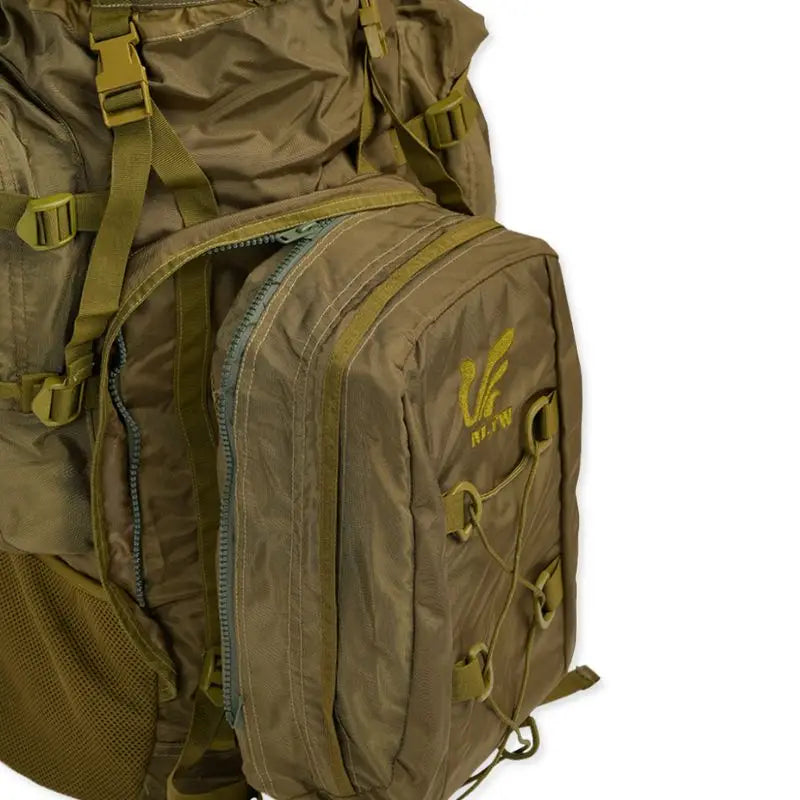 Green NLTW Adventure Travel 95L backpack with multiple compartments, heavy-duty rucksack for outdoor and travel use.