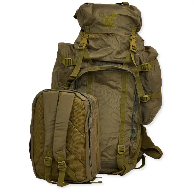 Green NLTW Adventure Travel 95L rucksack with multiple compartments, heavy-duty design, and adjustable straps.